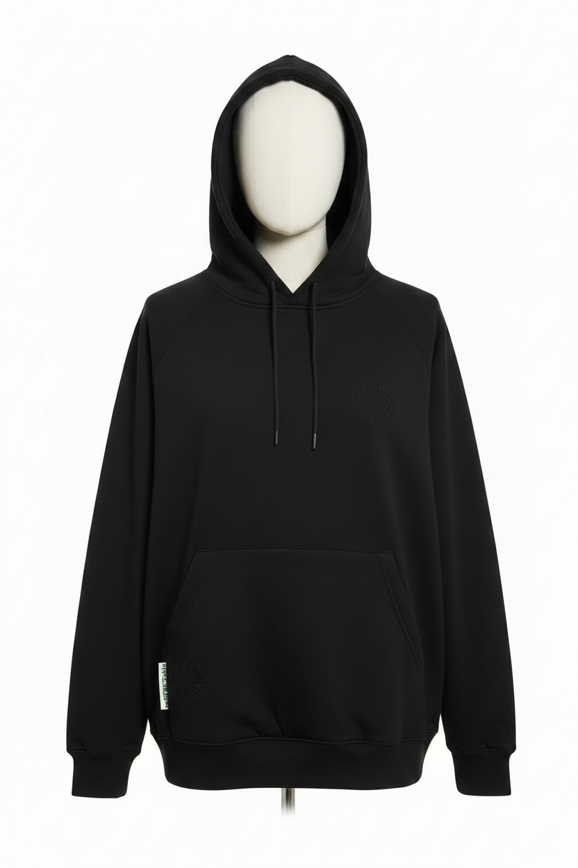 Schwarzer Hoodie mit Puppenkopf